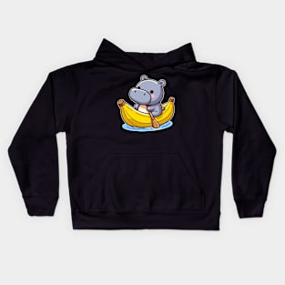 cute hippo on banana canoe Kids Hoodie